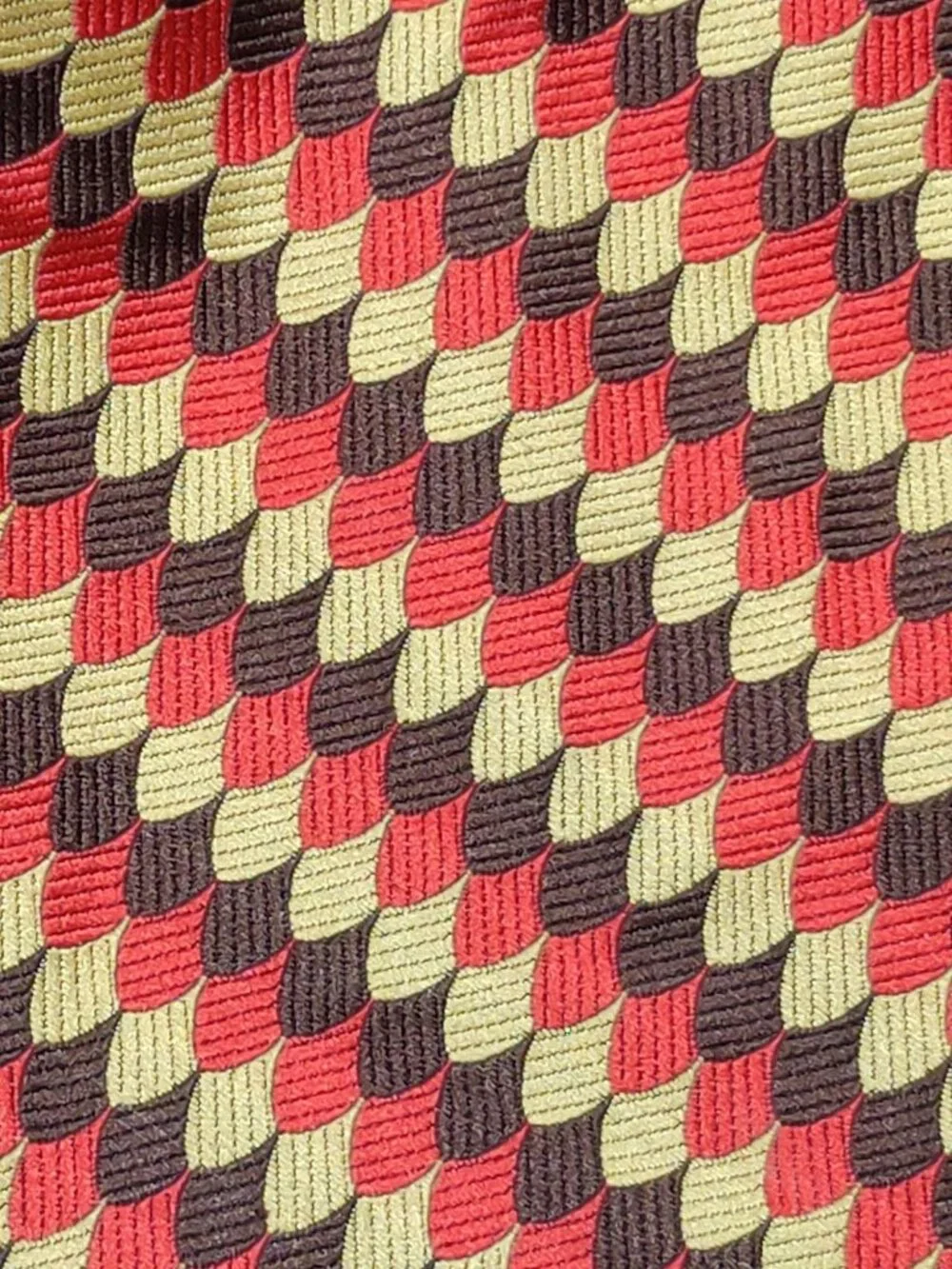 Necktie Vintage 70s Wide Tie Geometric Red Brown Gold Scallop Pattern Retro Mod